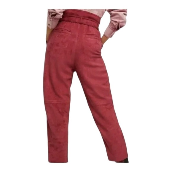 FREE PEOPLE Nightfall Suede Tie Waist Paperbag Pant Size 2 Pomegranate NWT - Picture 3 of 10